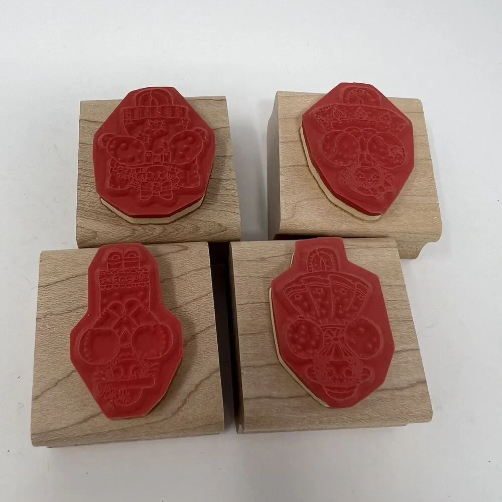 D.O.T.S. DOTS Lot (4) Wooden Rubber Stamp Set Little Country Angels 1.5